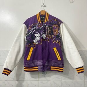 Brand X Los Angeles Reaper Banners Varsity Jacket Purple Streetwear Goth Wool M